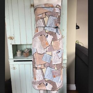J Crew 8/6 Letter Postcard Print Strapless Dress